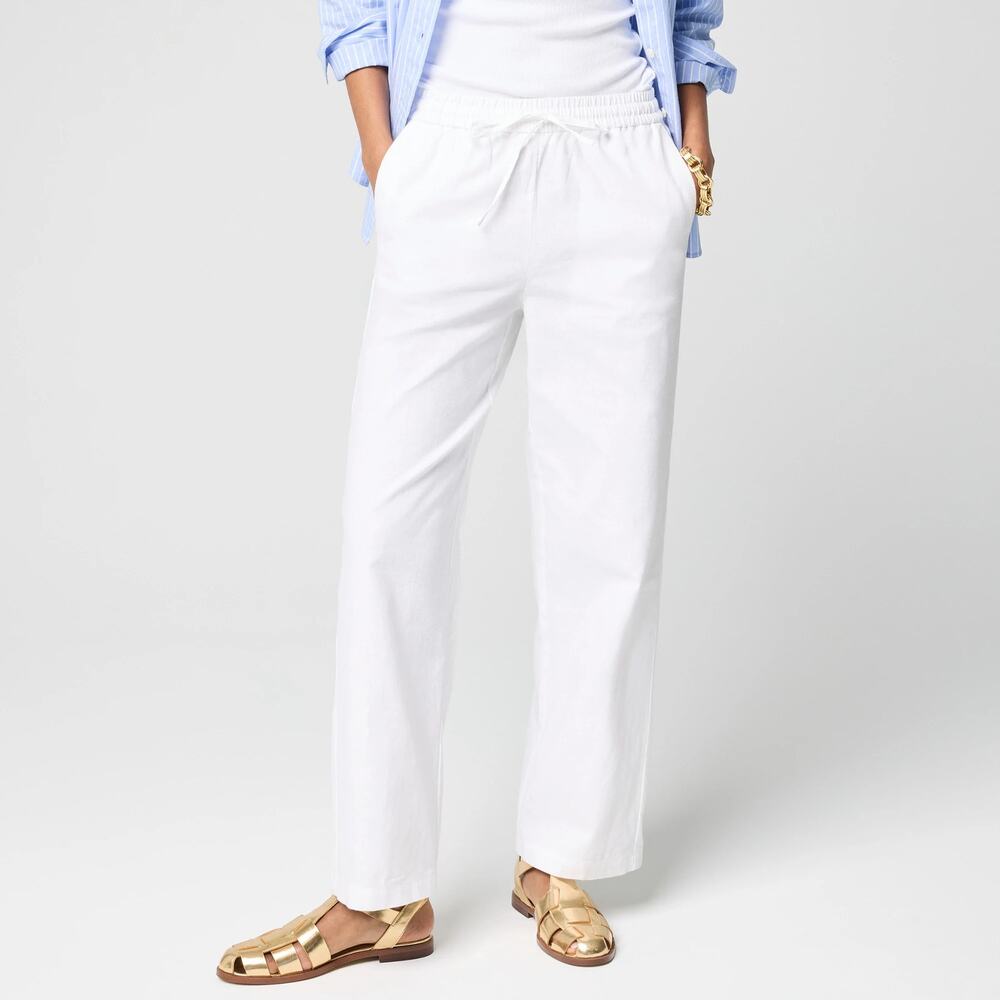 J.Crew Factory Linen Blend Slim Wide Leg Drawstring Pant White Size 24 NWT